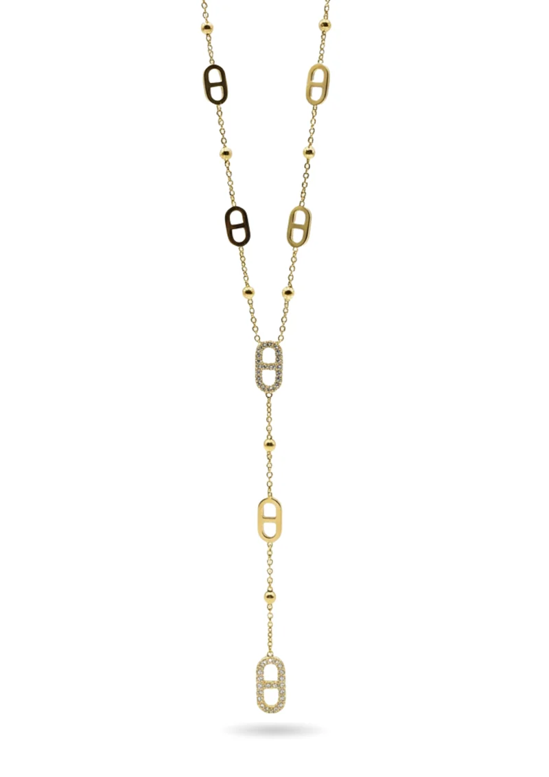 Collier en Y Maille Marine Strass