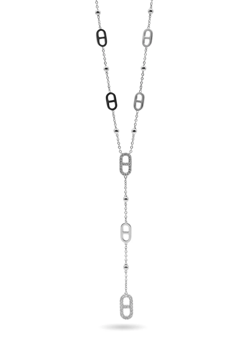 Collier en Y Maille Marine Strass