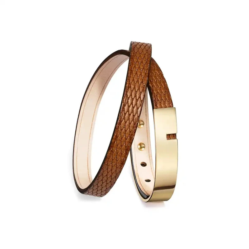 Bracelet cuir embossé double tour fauve | U'TURN TWICE