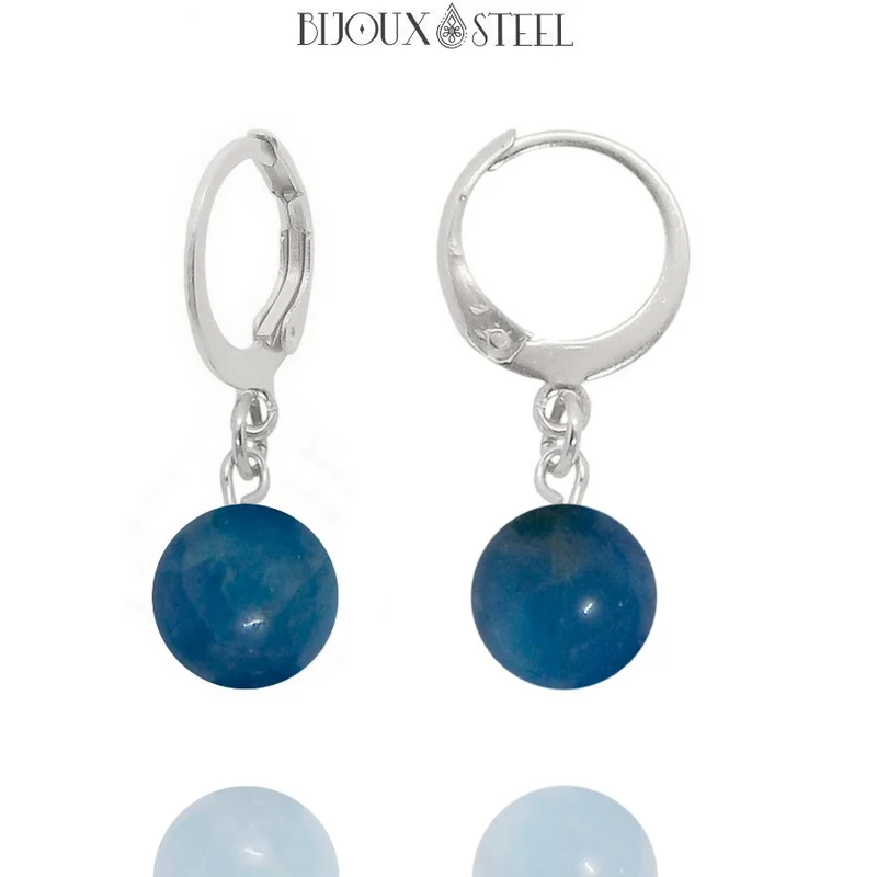Boucles d'oreilles créoles à pendentifs perles d'apatite bleue