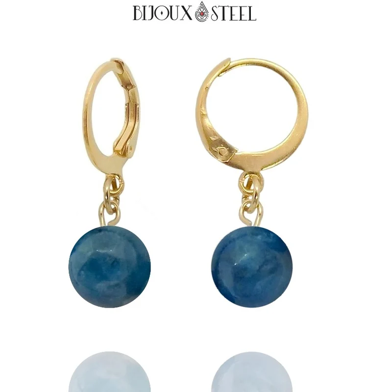 Boucles d'oreilles créoles à pendentifs perles d'apatite bleue