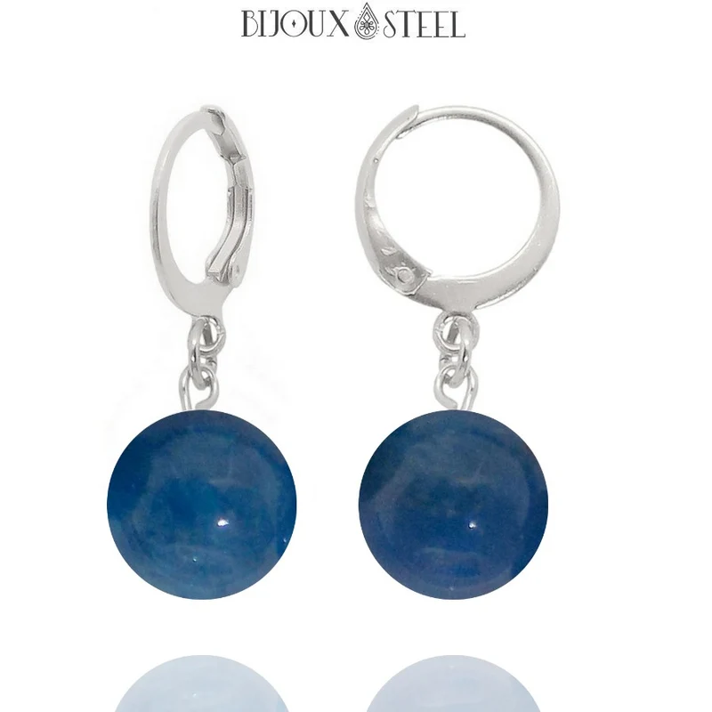Boucles d'oreilles créoles à pendentifs perles d'apatite bleue
