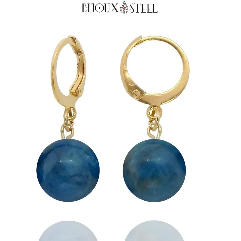 Boucles d'oreilles créoles à pendentifs perles d'apatite bleue