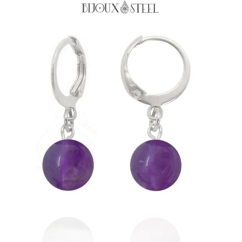 Boucles d'oreilles créoles à pendentifs perles d'améthyste