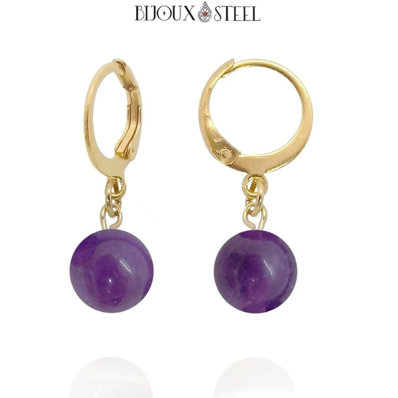Boucles d'oreilles créoles à pendentifs perles d'améthyste