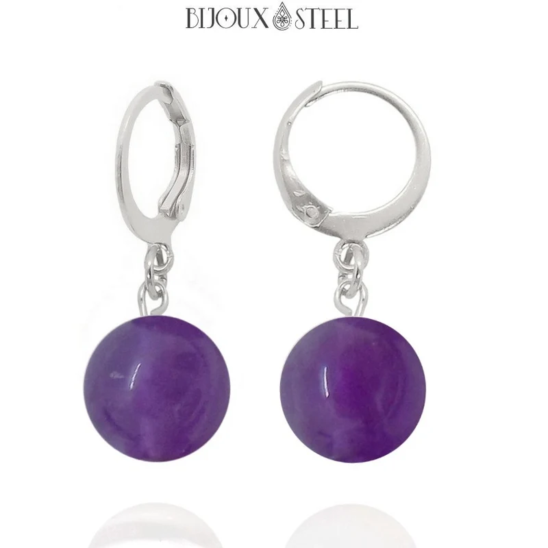 Boucles d'oreilles créoles à pendentifs perles d'améthyste
