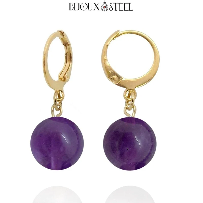 Boucles d'oreilles créoles à pendentifs perles d'améthyste