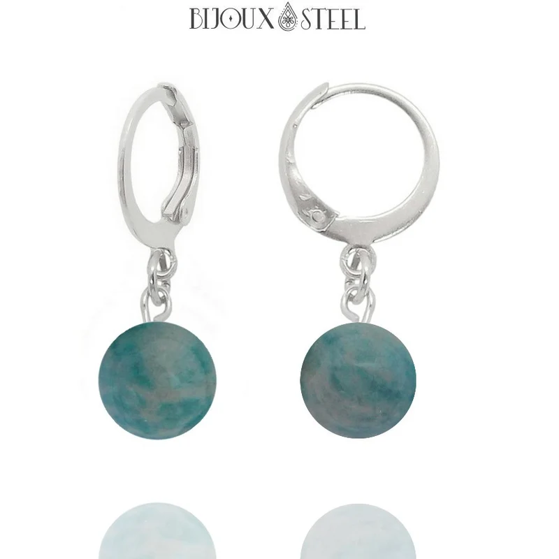 Boucles d'oreilles créoles à pendentifs perles d'amazonite