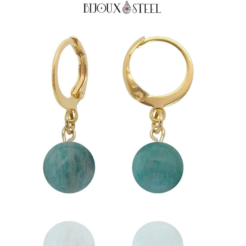 Boucles d'oreilles créoles à pendentifs perles d'amazonite