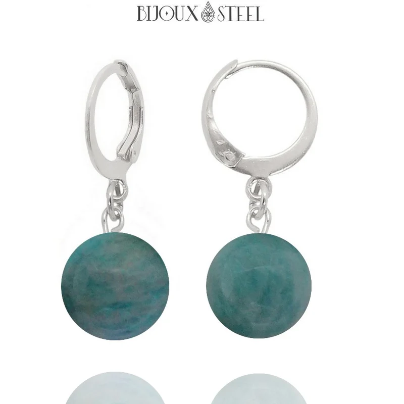 Boucles d'oreilles créoles à pendentifs perles d'amazonite