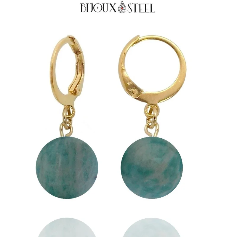 Boucles d'oreilles créoles à pendentifs perles d'amazonite