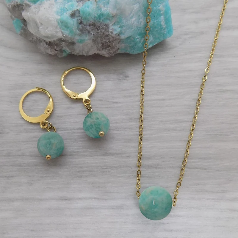 Boucles d'oreilles créoles à pendentifs perles d'amazonite