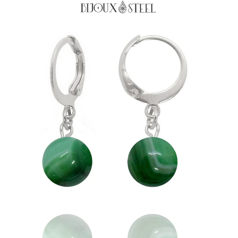 Boucles d'oreilles créoles à pendentifs perles d'agate verte