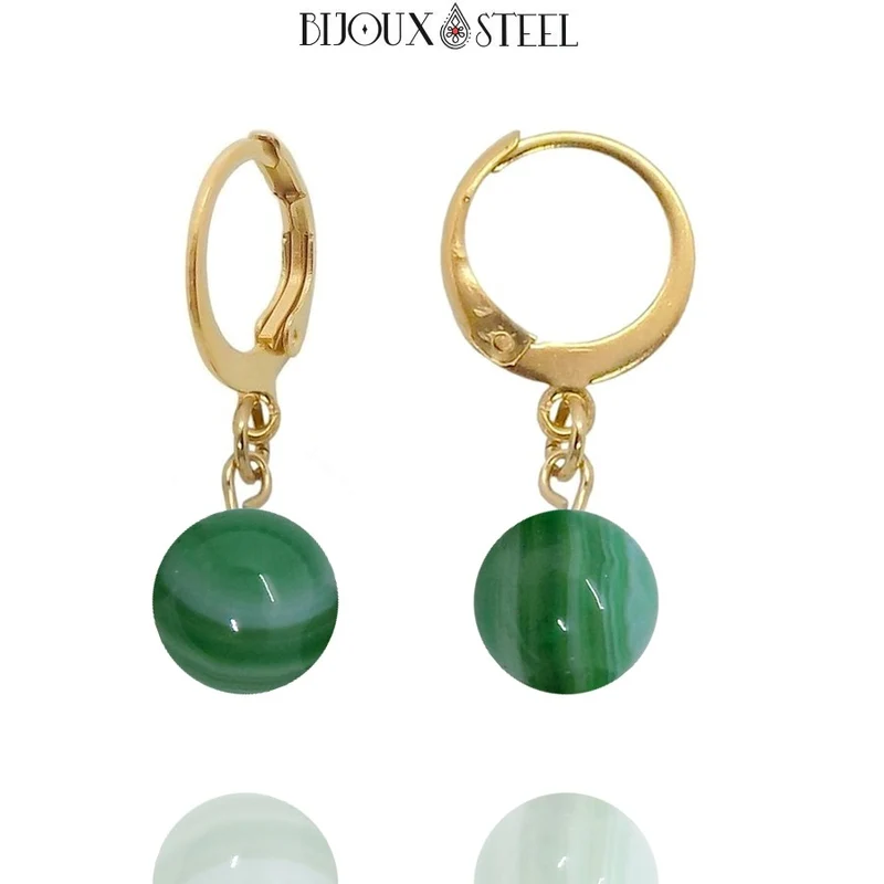 Boucles d'oreilles créoles à pendentifs perles d'agate verte