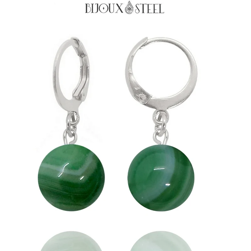 Boucles d'oreilles créoles à pendentifs perles d'agate verte