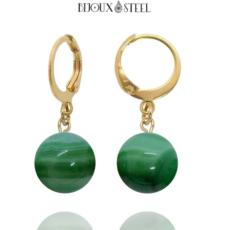 Boucles d'oreilles créoles à pendentifs perles d'agate verte