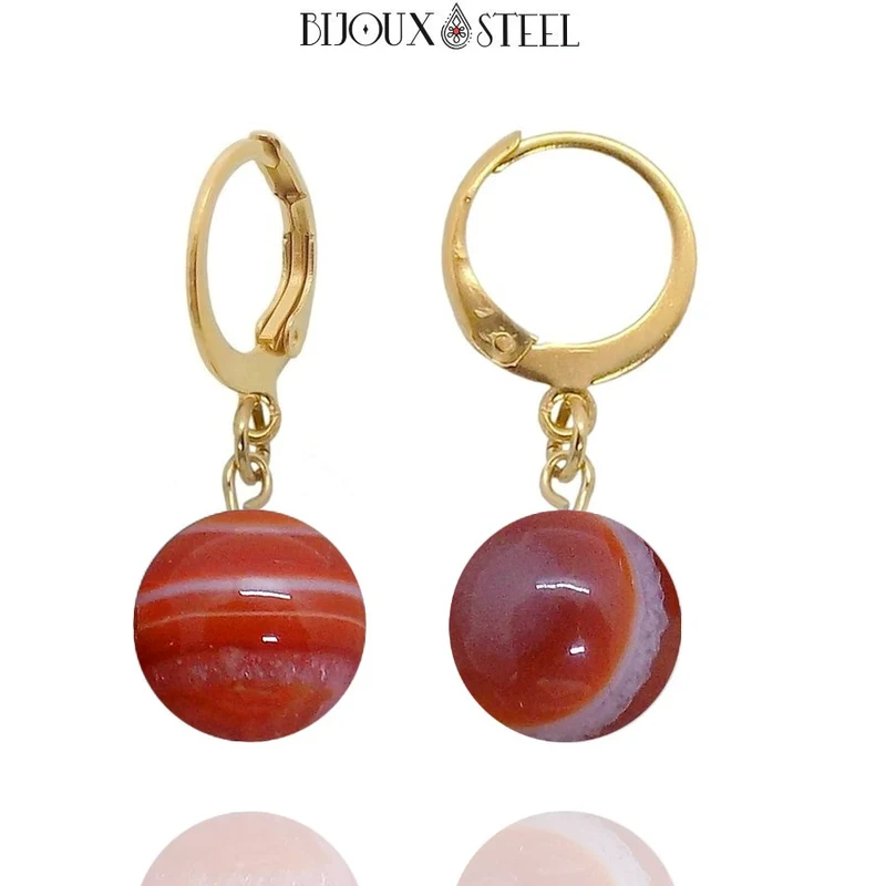 Boucles d'oreilles créoles à pendentifs perles d'agate rouge