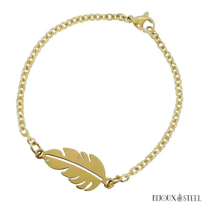 Bracelet feuille en acier inoxydable