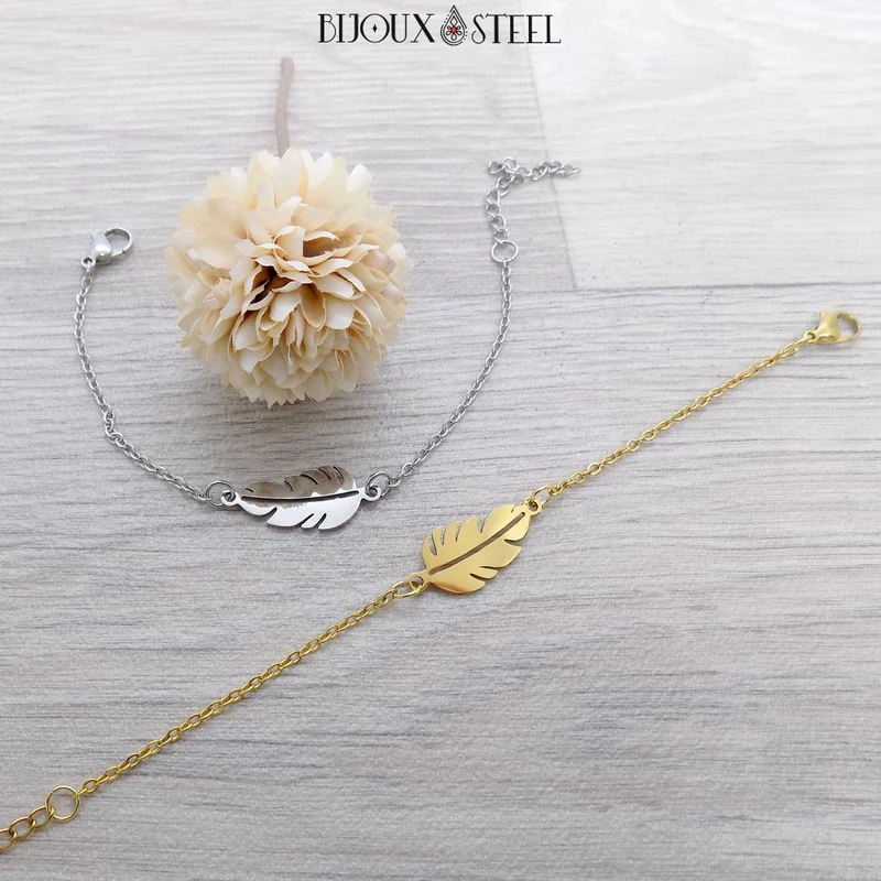 Bracelet feuille en acier inoxydable