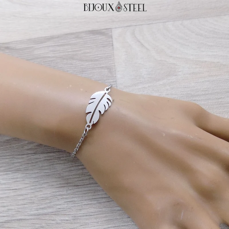 Bracelet feuille en acier inoxydable