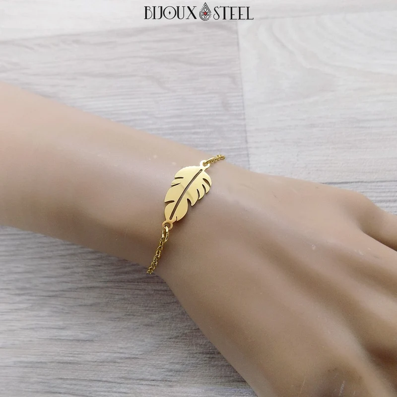 Bracelet feuille en acier inoxydable