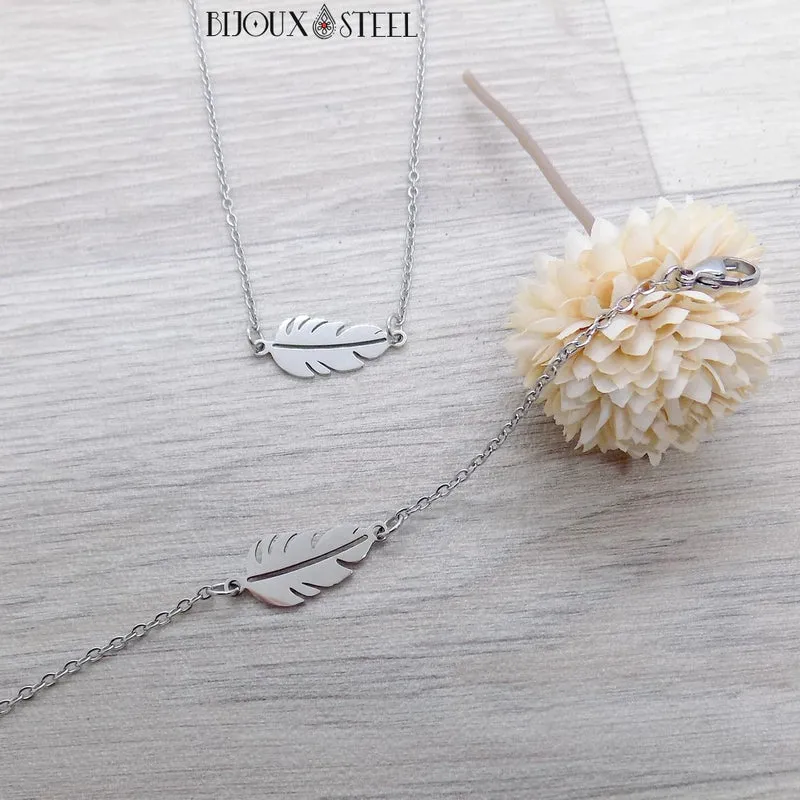 Bracelet feuille en acier inoxydable