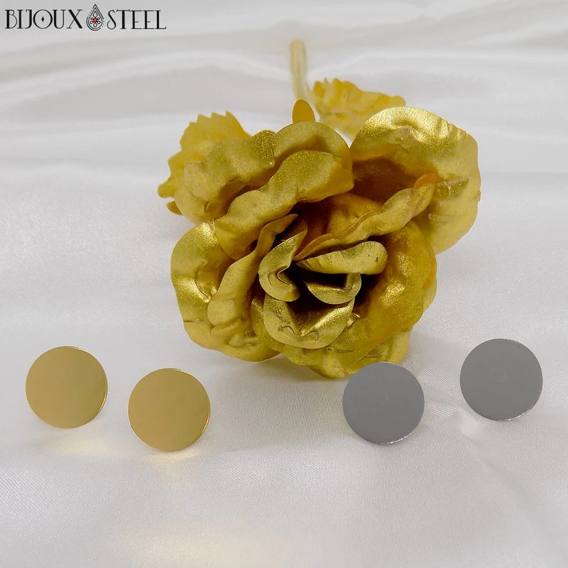 Boucles d'oreilles médailles rondes en acier inoxydable