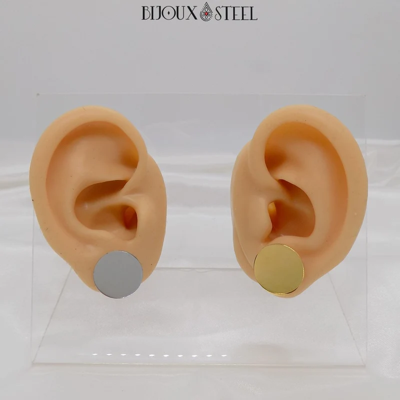 Boucles d'oreilles médailles rondes en acier inoxydable