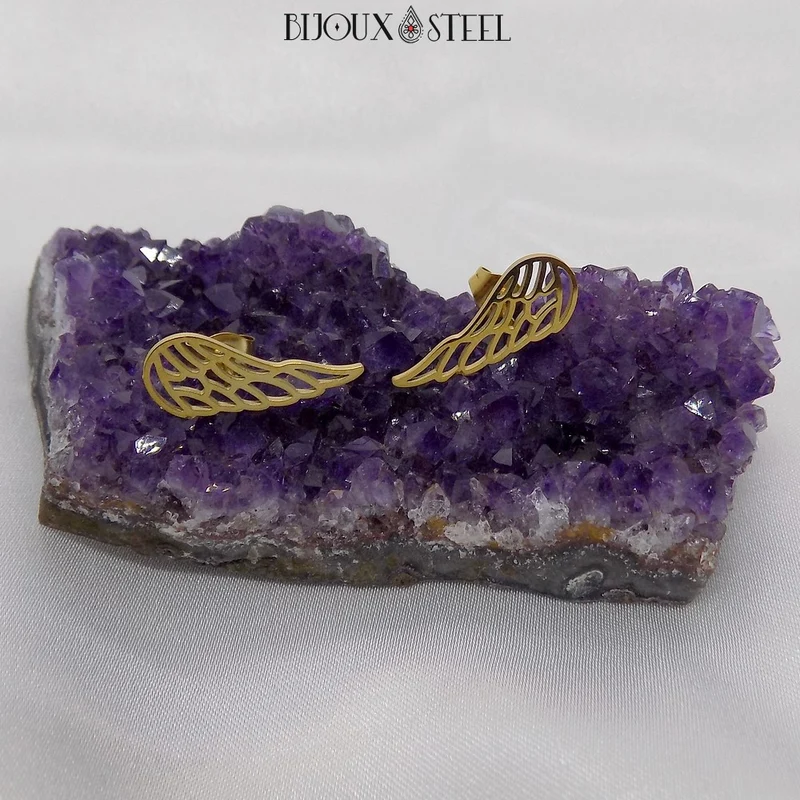 Boucles d'oreilles ailes d'ange en acier inoxydable