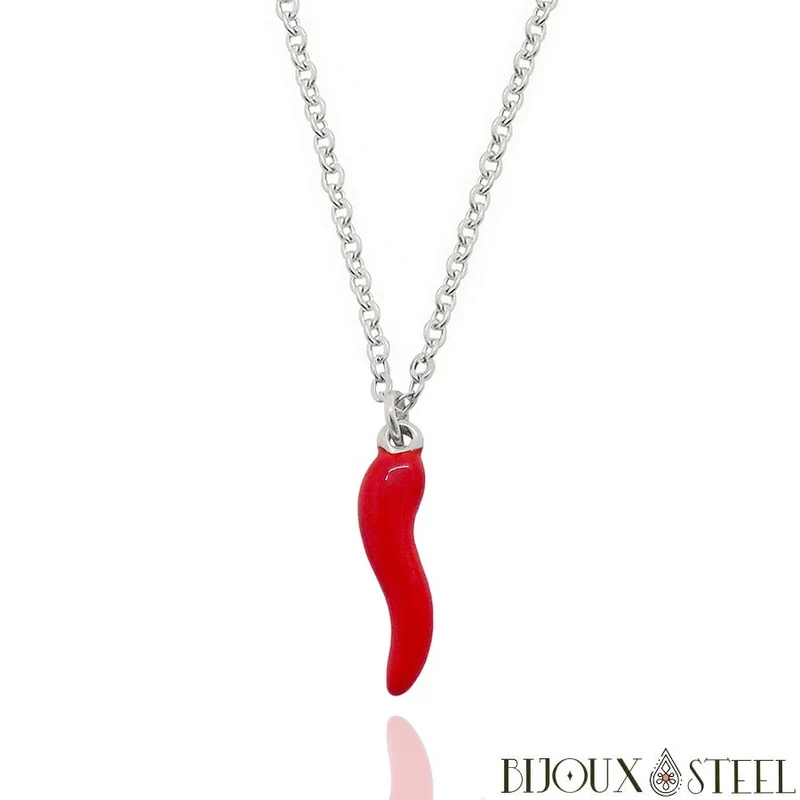Collier à pendentif cornicello en acier inoxydable