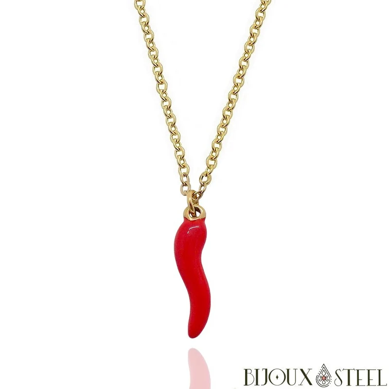 Collier à pendentif cornicello en acier inoxydable