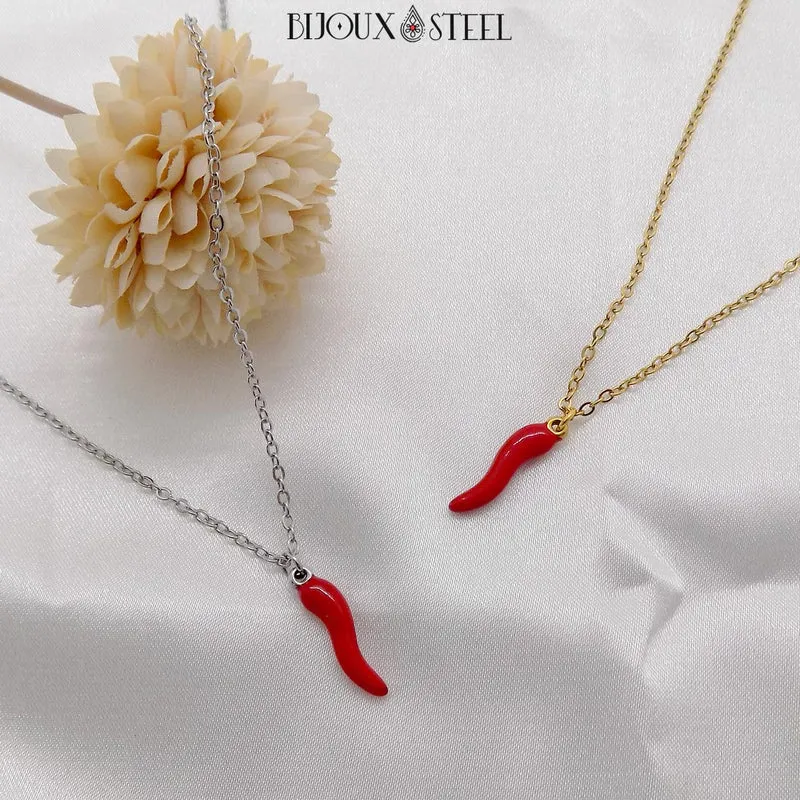 Collier à pendentif cornicello en acier inoxydable