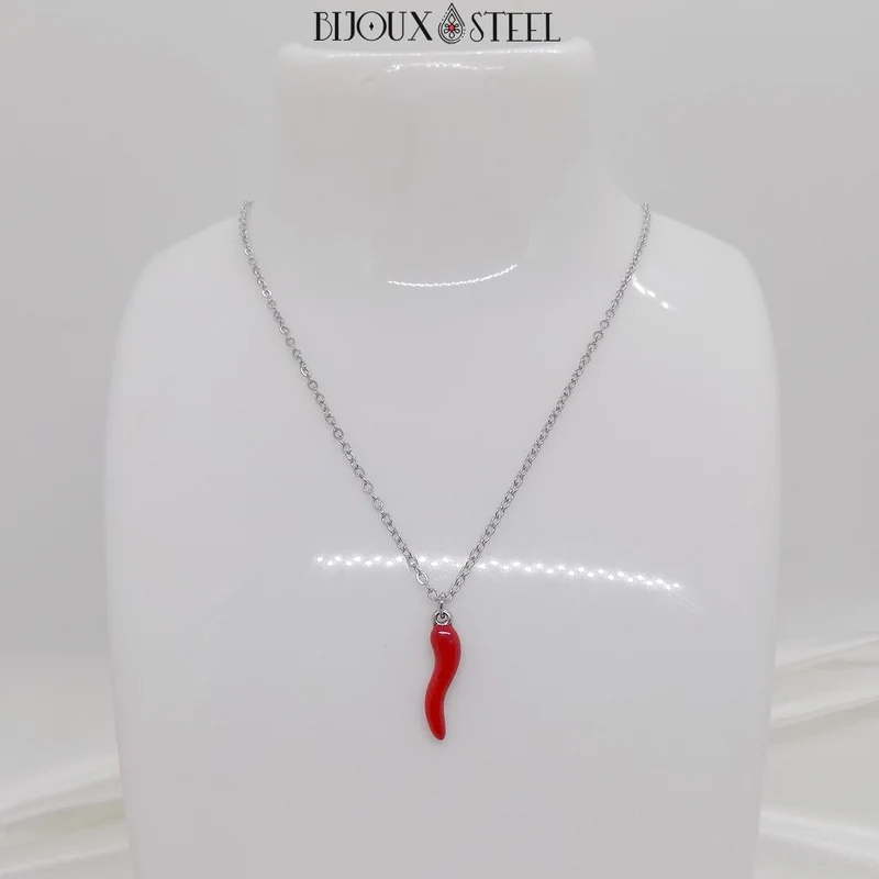 Collier à pendentif cornicello en acier inoxydable