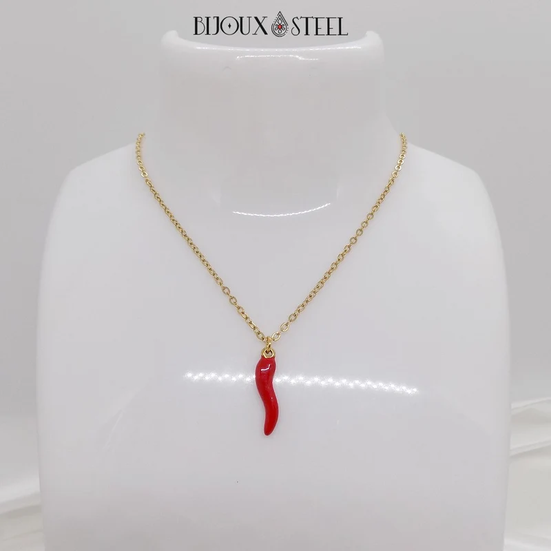 Collier à pendentif cornicello en acier inoxydable