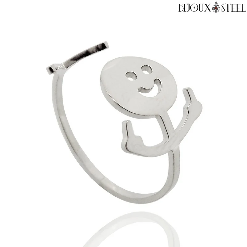 Bague ajustable bonhomme doigt d'honneur en acier inoxydable