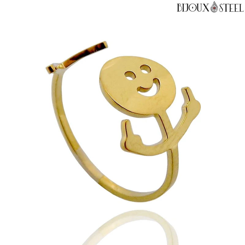 Bague ajustable bonhomme doigt d'honneur en acier inoxydable