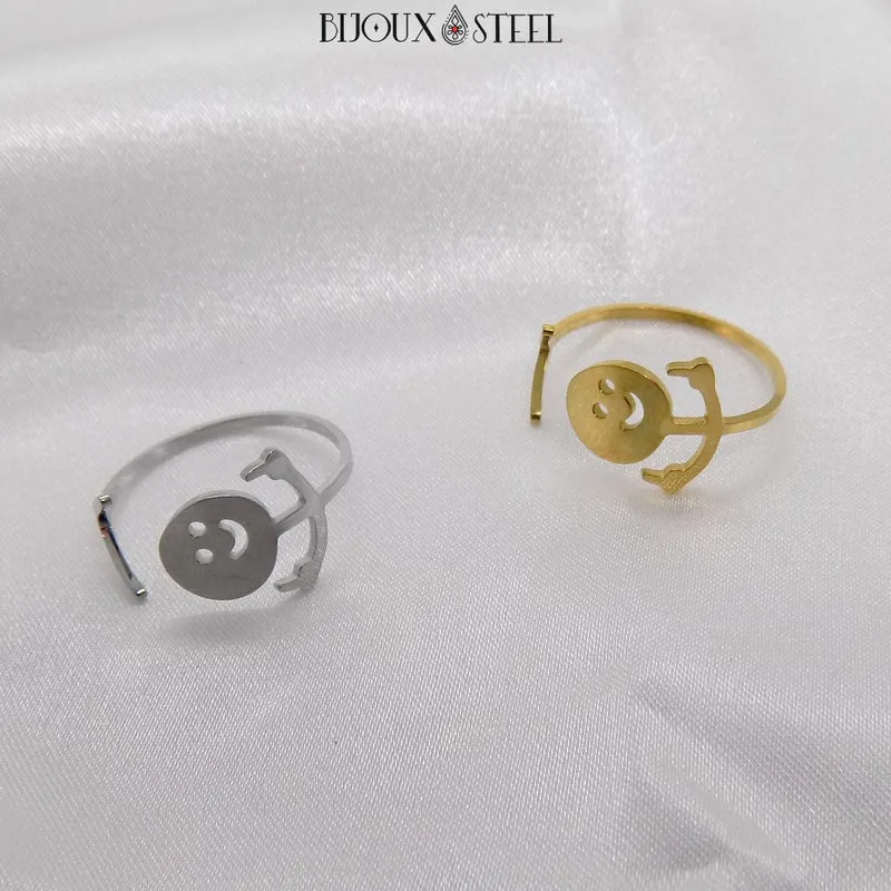 Bague ajustable bonhomme doigt d'honneur en acier inoxydable
