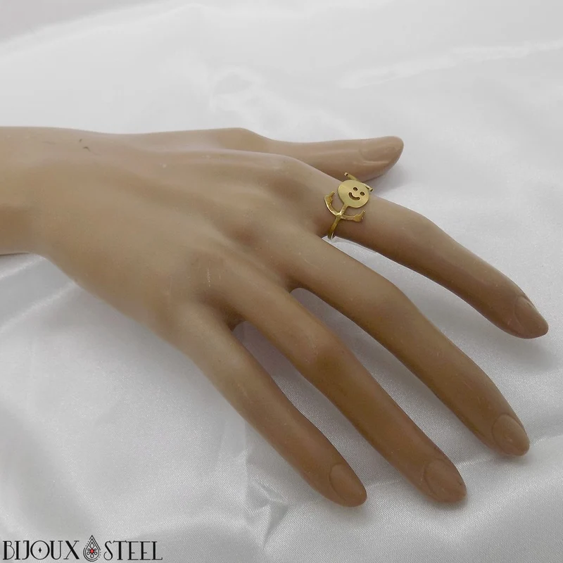 Bague ajustable bonhomme doigt d'honneur en acier inoxydable