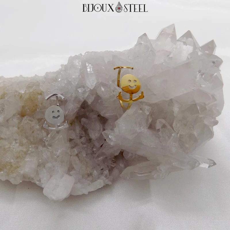Bague ajustable bonhomme doigt d'honneur en acier inoxydable