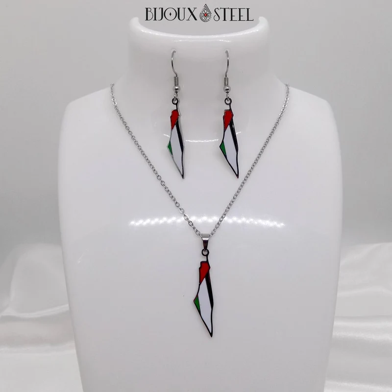Collier à pendentif Palestine en acier inoxydable