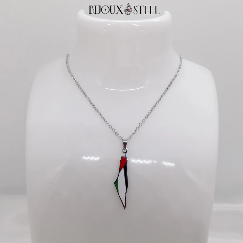 Collier à pendentif Palestine en acier inoxydable