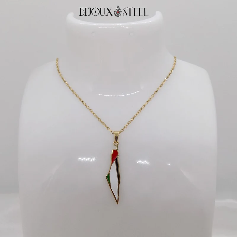 Collier à pendentif Palestine en acier inoxydable
