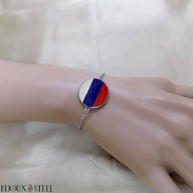 Bracelet femme drapeau de la Russie en acier inoxydable