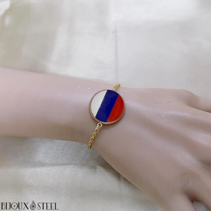 Bracelet femme drapeau de la Russie en acier inoxydable