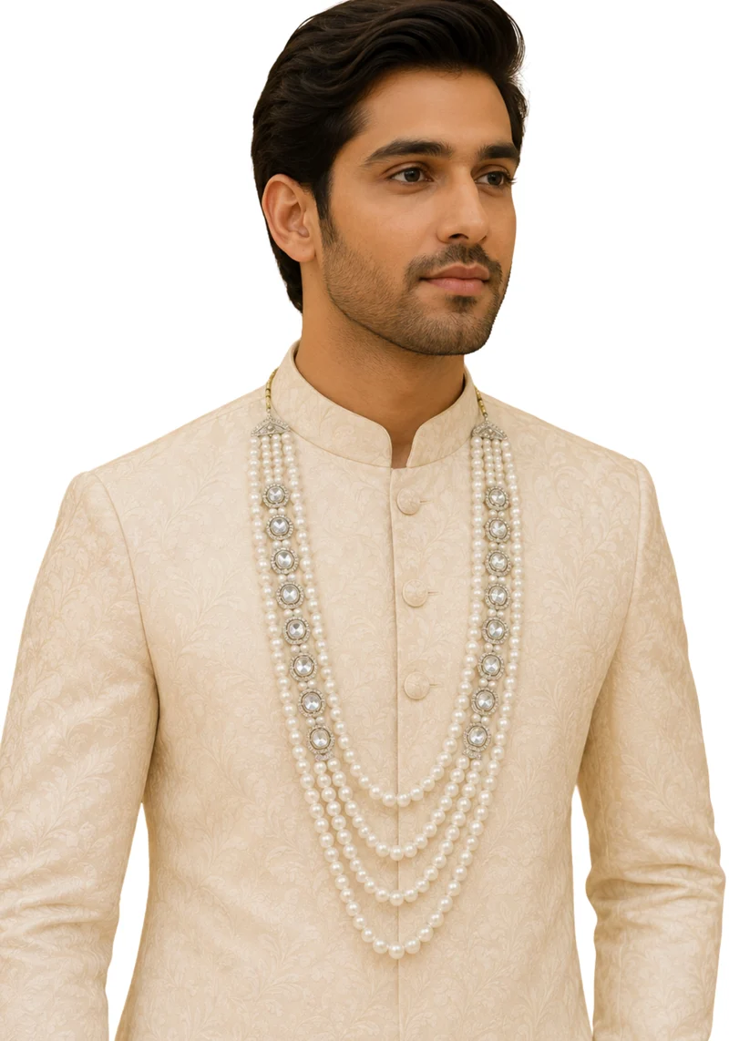 Mala Rajveer – Collier de Marié Indien Perles & Pierres Kundan