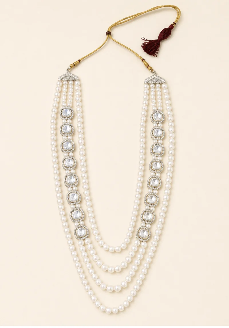 Mala Rajveer – Collier de Marié Indien Perles & Pierres Kundan
