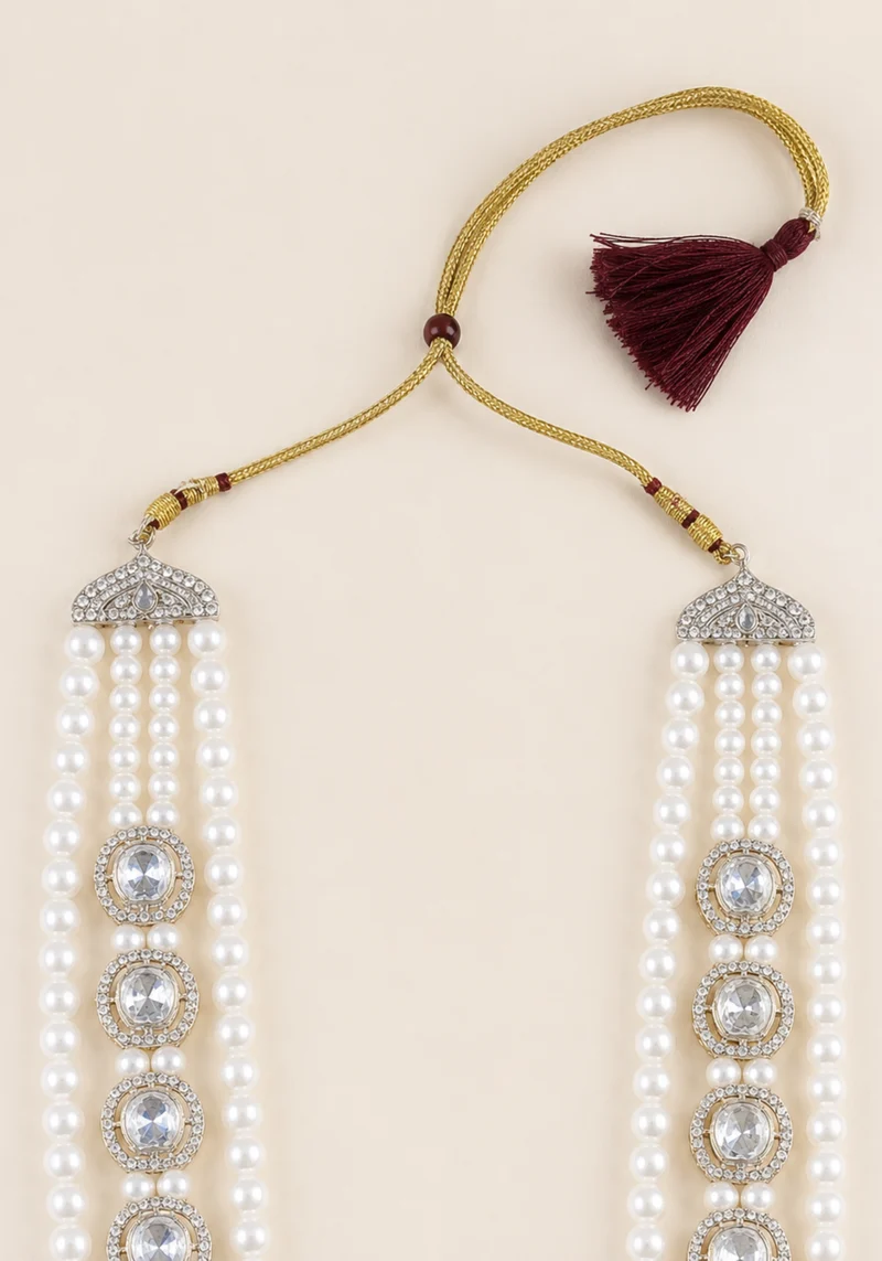 Mala Rajveer – Collier de Marié Indien Perles & Pierres Kundan