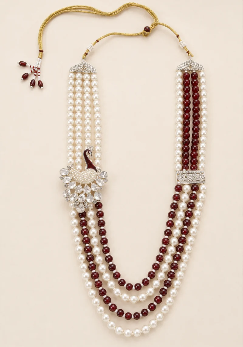 Mala Mayur – Collier de Marié Indien Bordeaux & Perles Ivoire