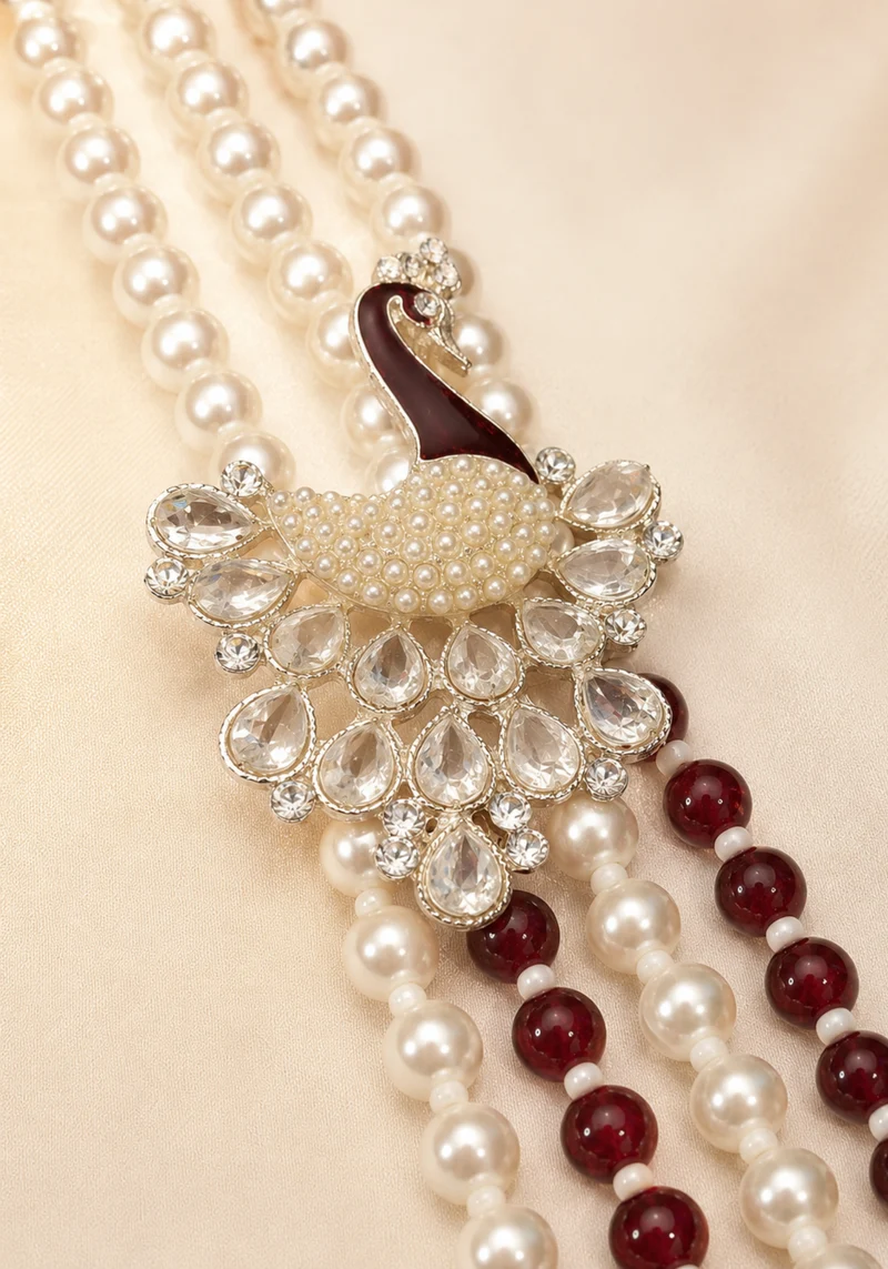 Mala Mayur – Collier de Marié Indien Bordeaux & Perles Ivoire