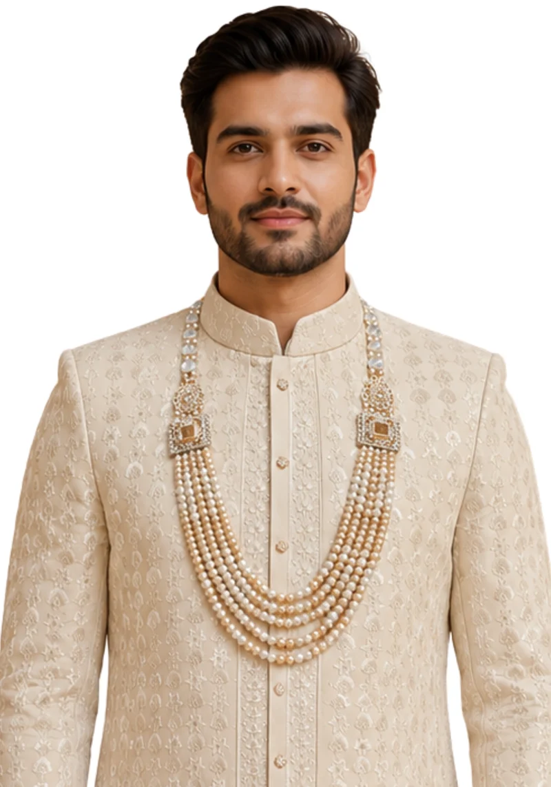 Mala Homme Aarav – Perles Ivoire & Champagne